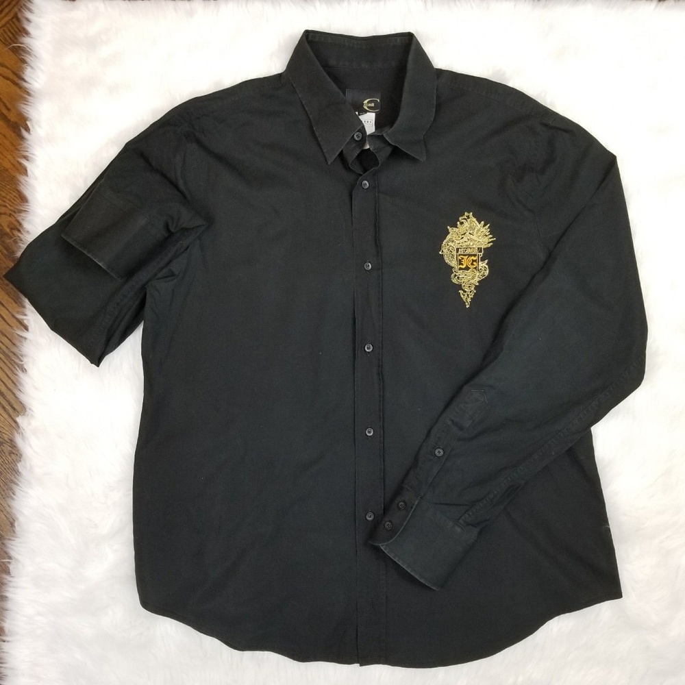 Just Cavalli Men's Size 56 Black Dress Shirt